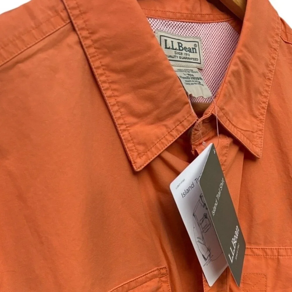 LL Bean Mens Island Trail Shirt Orange Long Sleeve Vented Fishing Hiking L Reg - Picture 3 of 3
